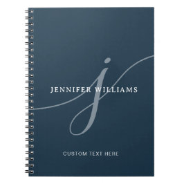 Elegant Plain Dusty Navy Blue Script Monogram Notitieboek
