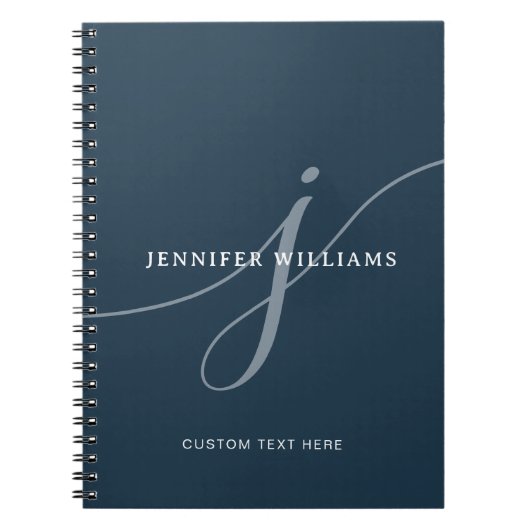 Elegant Plain Dusty Navy Blue Script Monogram Notitieboek (Voorkant)