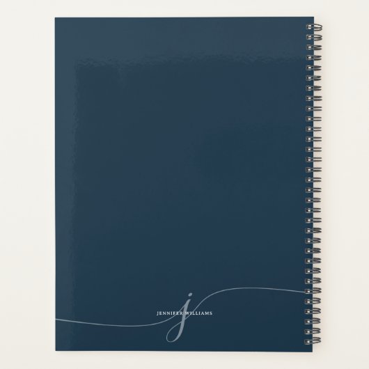 Elegant Plain Dusty Navy Blue Script Monogram Planner (Achterkant)