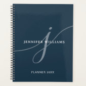 Elegant Plain Dusty Navy Blue Script Monogram Planner (Voorkant)