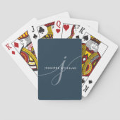 Elegant Plain Dusty Navy Blue Script Monogram Pokerkaarten (Achterkant)