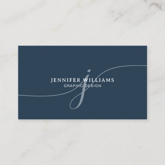 Elegant Plain Dusty Navy Blue Script Monogram Visitekaartje (Voorkant)