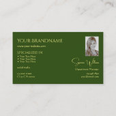 Elegant Plain Forest Green met Monogram en Foto Visitekaartje (Achterkant)
