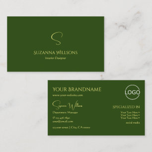Elegant Plain Forest Green met Monogram en Logo Visitekaartje