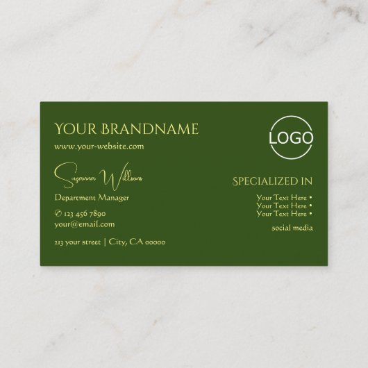 Elegant Plain Forest Green met Monogram en Logo Visitekaartje (Achterkant)