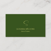 Elegant Plain Forest Green met Monogram en Logo Visitekaartje (Voorkant)