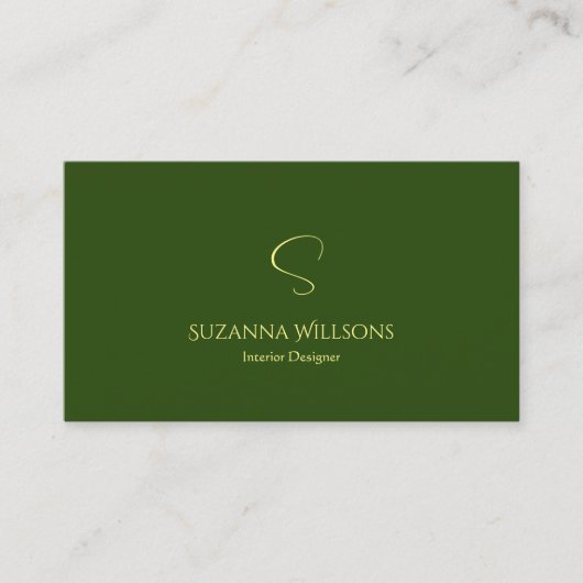 Elegant Plain Forest Green met Monogram en Logo Visitekaartje (Voorkant)