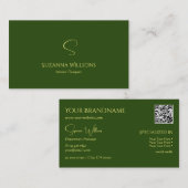 Elegant Plain Forest Green met Monogram QR-code Visitekaartje (Voorkant / Achterkant)