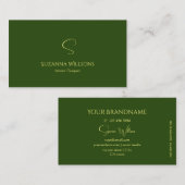 Elegant Plain Forest Green met Monogram Stijlvol Visitekaartje (Voorkant / Achterkant)