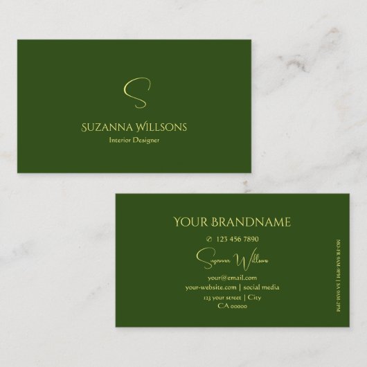 Elegant Plain Forest Green met Monogram Stijlvol Visitekaartje (Voorkant / Achterkant)