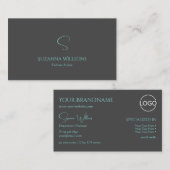 Elegant Plain Grey Blauwgroen met monogram en Logo Visitekaartje (Voorkant / Achterkant)