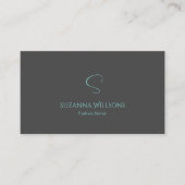 Elegant Plain Grey Blauwgroen met monogram en Logo Visitekaartje (Voorkant)