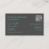 Elegant Plain Grey Blauwgroen met monogram en QR-c Visitekaartje (Achterkant)