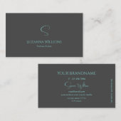 Elegant Plain Grey en Blauwgroen met Monogram Stij Visitekaartje (Voorkant / Achterkant)