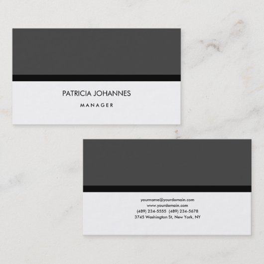 Elegant Plain Grey White Black Professional Visitekaartje (Voorkant / Achterkant)