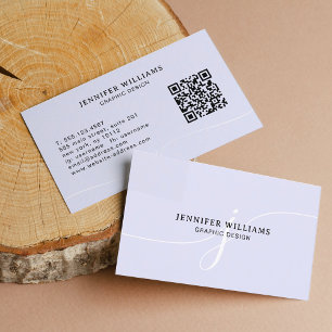 Elegant Plain Lavendel Script Monogram QR Code Visitekaartje