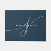 Elegant Plain Navy Blauw Wit Script Monogram Deurmat (Voorkant)