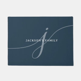 Elegant Plain Navy Blauw Wit Script Monogram Deurmat