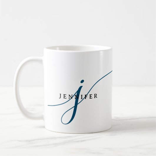 Elegant Plain Navy Blue Script Monogram Koffiemok (Links)