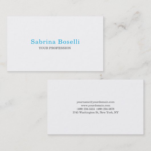 Elegant Plain Simple Sky Blue White minimalist Visitekaartje (Voorkant / Achterkant)