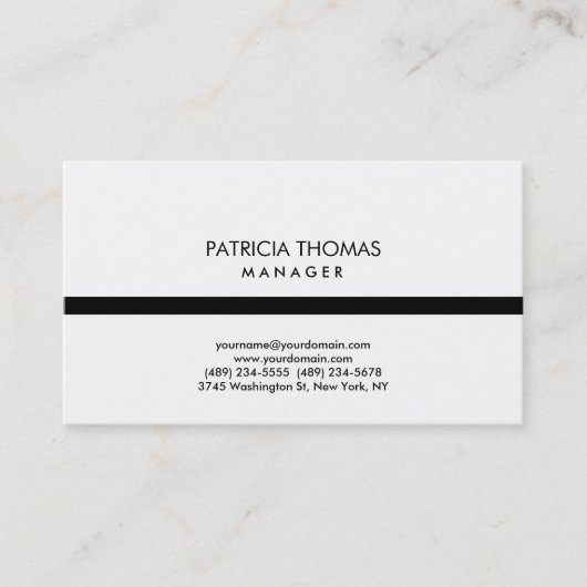 Elegant Plain Stijlvol White Black Professional Visitekaartje (Voorkant)