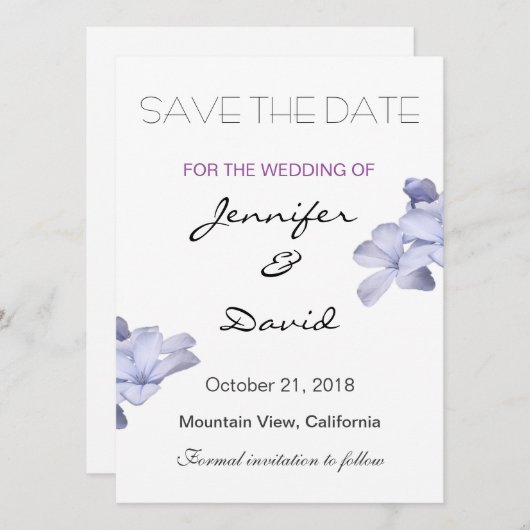 Elegant Plain Wedding Flowers Modern Save the Date (Voorkant / Achterkant)