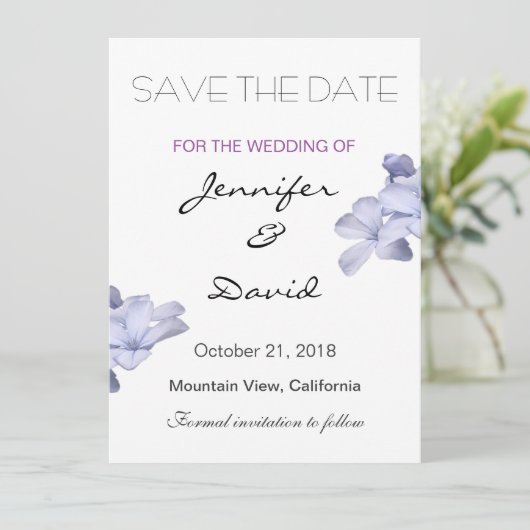 Elegant Plain Wedding Flowers Modern Save the Date (Staand voorkant)