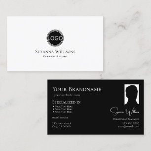 Elegant Plain White Black met Logo en foto's Visitekaartje