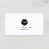 Elegant Plain White Black met Logo en foto's Visitekaartje (Voorkant)