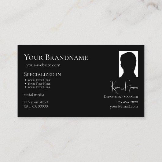 Elegant Plain White Black met monogram en foto Visitekaartje (Achterkant)