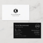 Elegant Plain White Black met monogram en Logo Visitekaartje (Voorkant / Achterkant)