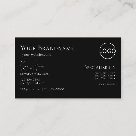 Elegant Plain White Black met monogram en Logo Visitekaartje (Achterkant)