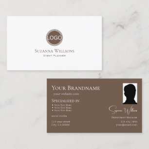 Elegant Plain White Brown met Logo en fotoafbeeldi Visitekaartje