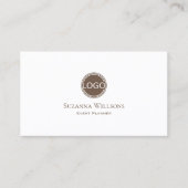 Elegant Plain White Brown met Logo en fotoafbeeldi Visitekaartje (Voorkant)