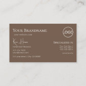 Elegant Plain White Brown met monogram en Logo Visitekaartje (Achterkant)