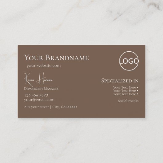 Elegant Plain White Brown met monogram en Logo Visitekaartje (Achterkant)