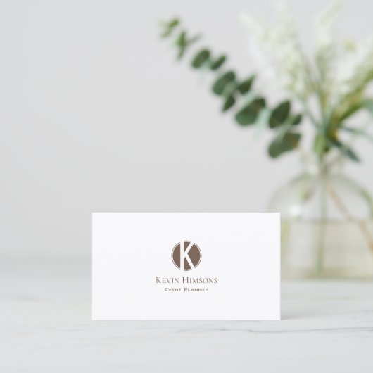 Elegant Plain White Brown met monogram en Logo Visitekaartje (Staand voorkant)