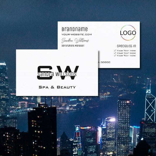 Elegant Plain White Classic met monogram en Logo Visitekaartje