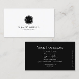 Elegant Plain White en Black met Logo stijlvol Visitekaartje