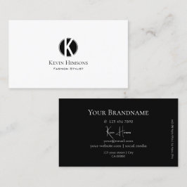 Elegant Plain White en Black met Monogram Modern Visitekaartje