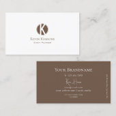 Elegant Plain White en Brown met Monogram Modern Visitekaartje (Voorkant / Achterkant)