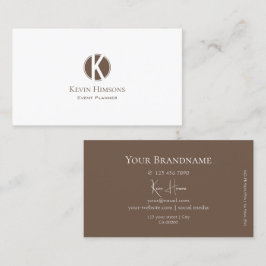 Elegant Plain White en Brown met Monogram Modern Visitekaartje