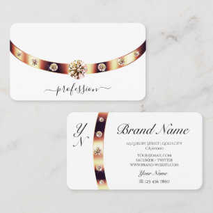 Elegant Plain White en Roos Gold Border Monogram Visitekaartje