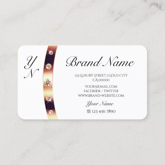 Elegant Plain White en Roos Gold Border Monogram Visitekaartje (Achterkant)