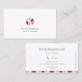 Elegant Plain White en Roos Gold met monogram Visitekaartje