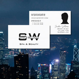 Elegant Plain White met Monogram en Foto Modern Visitekaartje