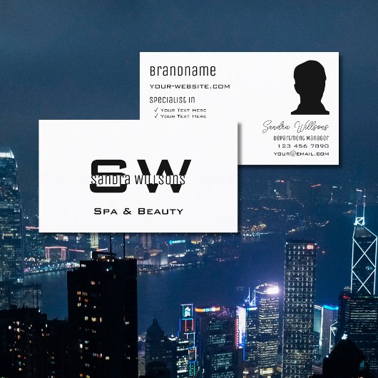 Elegant Plain White met Monogram en Foto Modern Visitekaartje