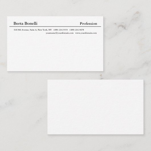 Elegant Plain White Minimalist Modern Visitekaartje (Voorkant / Achterkant)