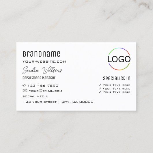 Elegant Plain White Modern met Monogram en Logo Visitekaartje (Achterkant)