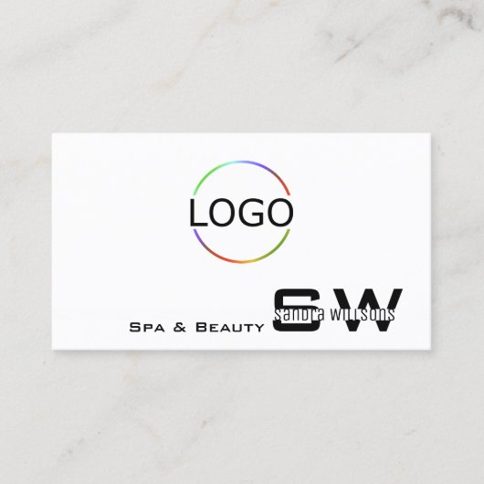 Elegant Plain White Modern met Monogram en Logo Visitekaartje (Voorkant)